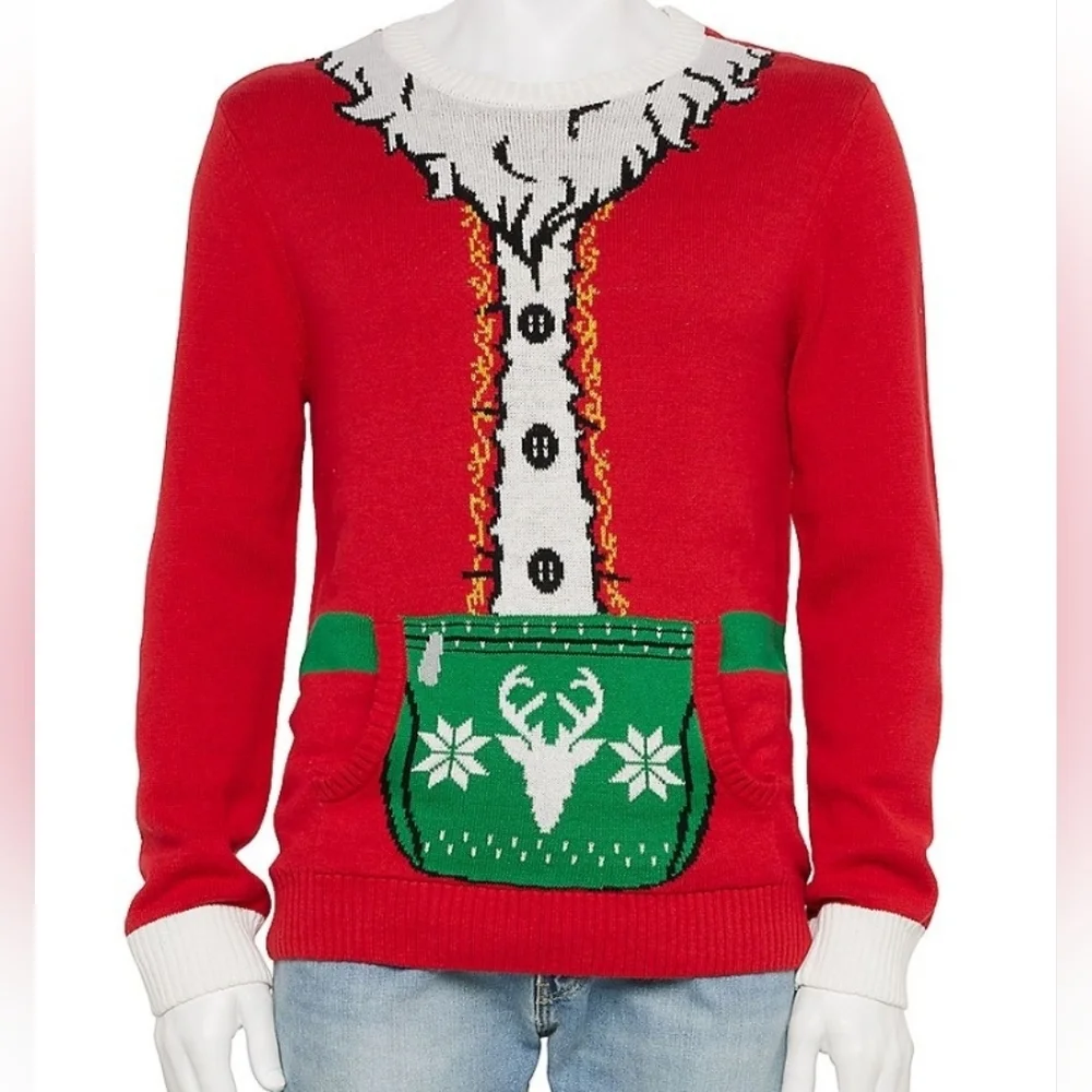 Ugly Christmas sweater mens santa look with pouch pocket s nwt - Picture 1 of 3
